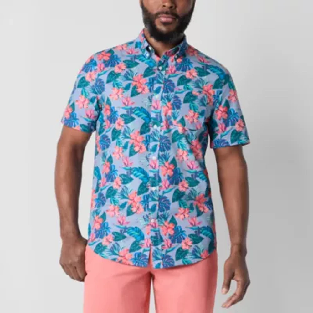 St. John's Bay Breathable Performance Mens Short Sleeve Fitted Classic Fit Button-Down Shirt