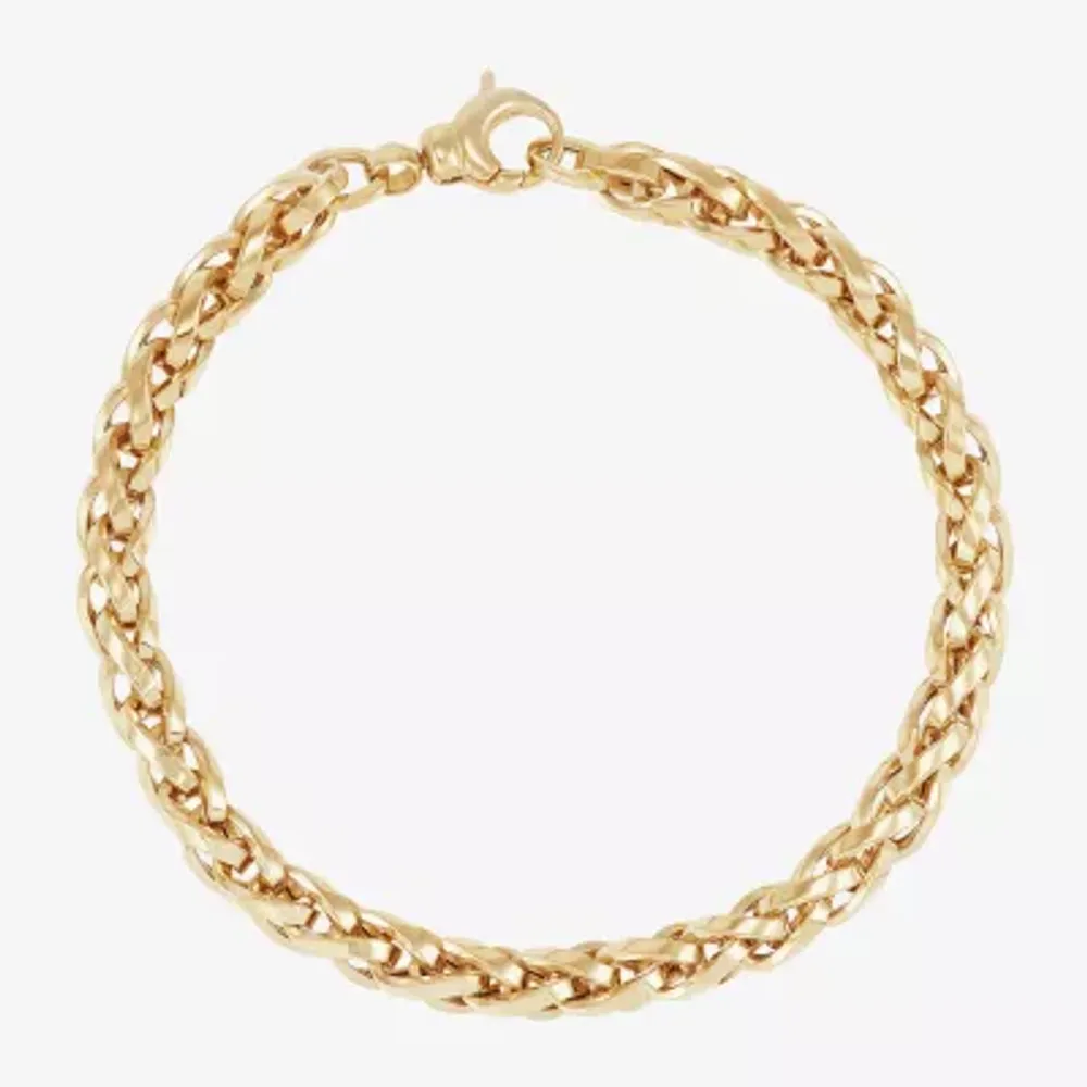 Made in Italy Womens 14K Gold 7.5 Inch Hollow Wheat Chain Bracelet