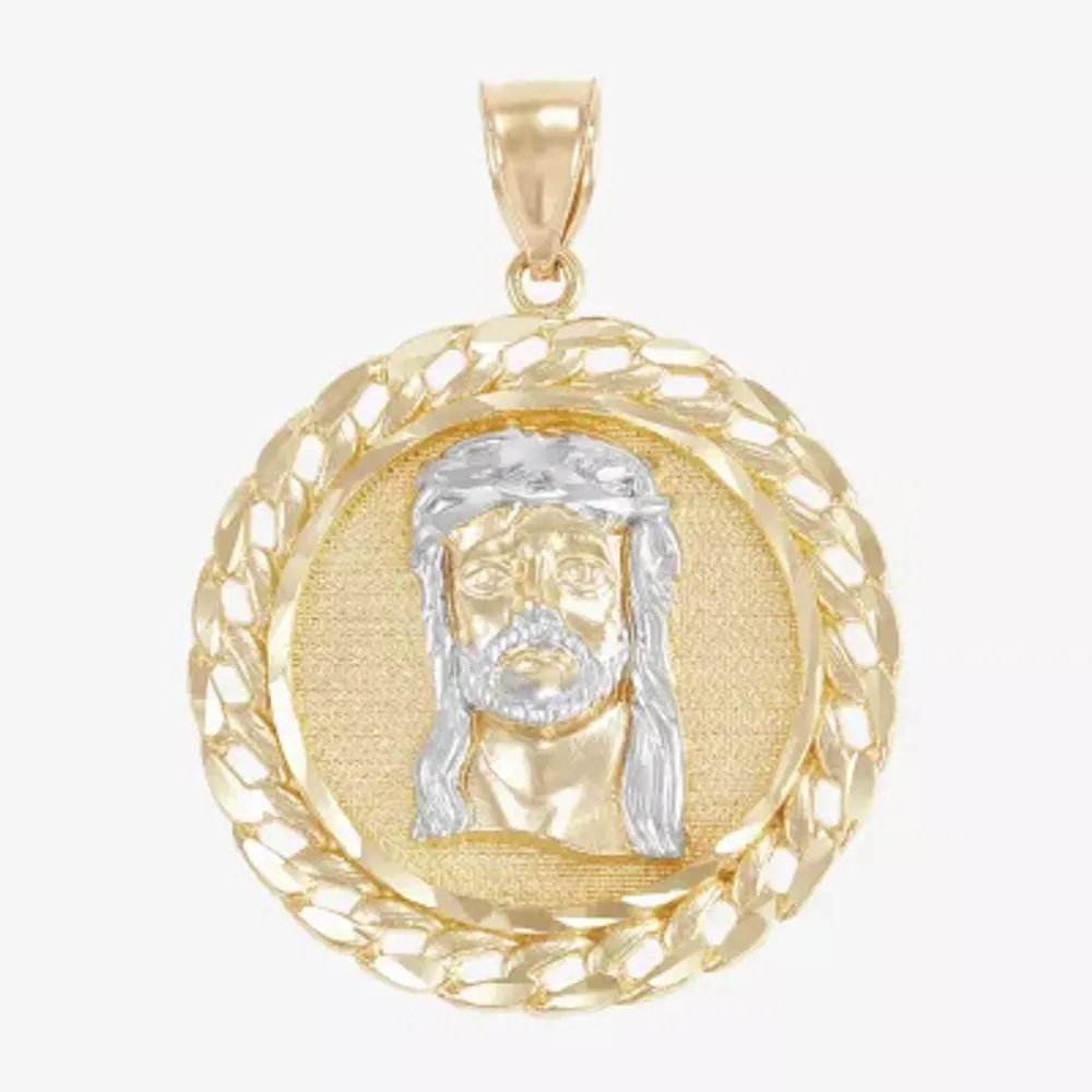 Jesus Head Mens 10K Gold Round Pendant