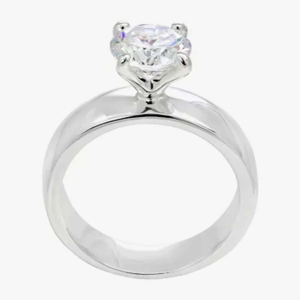 Sparkle Allure Womens Cubic Zirconia Pure Silver Over Brass Round Solitaire Engagement Ring