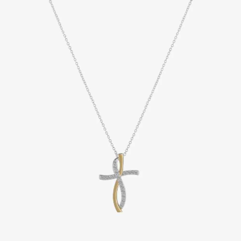 Gratitude & Grace Womens Cubic Zirconia Pure Silver Over Brass Cross 16 Inch Pendant Necklace