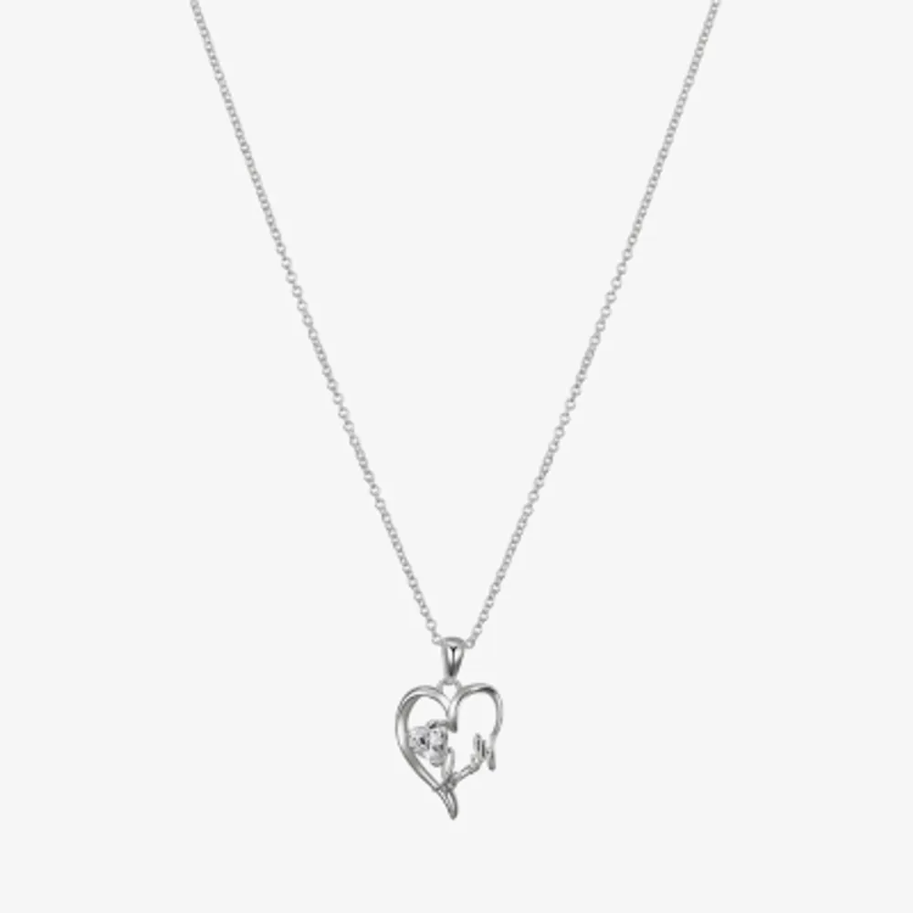 Gratitude & Grace Family Womens Cubic Zirconia Pure Silver Over Brass Heart 16 Inch Pendant Necklace