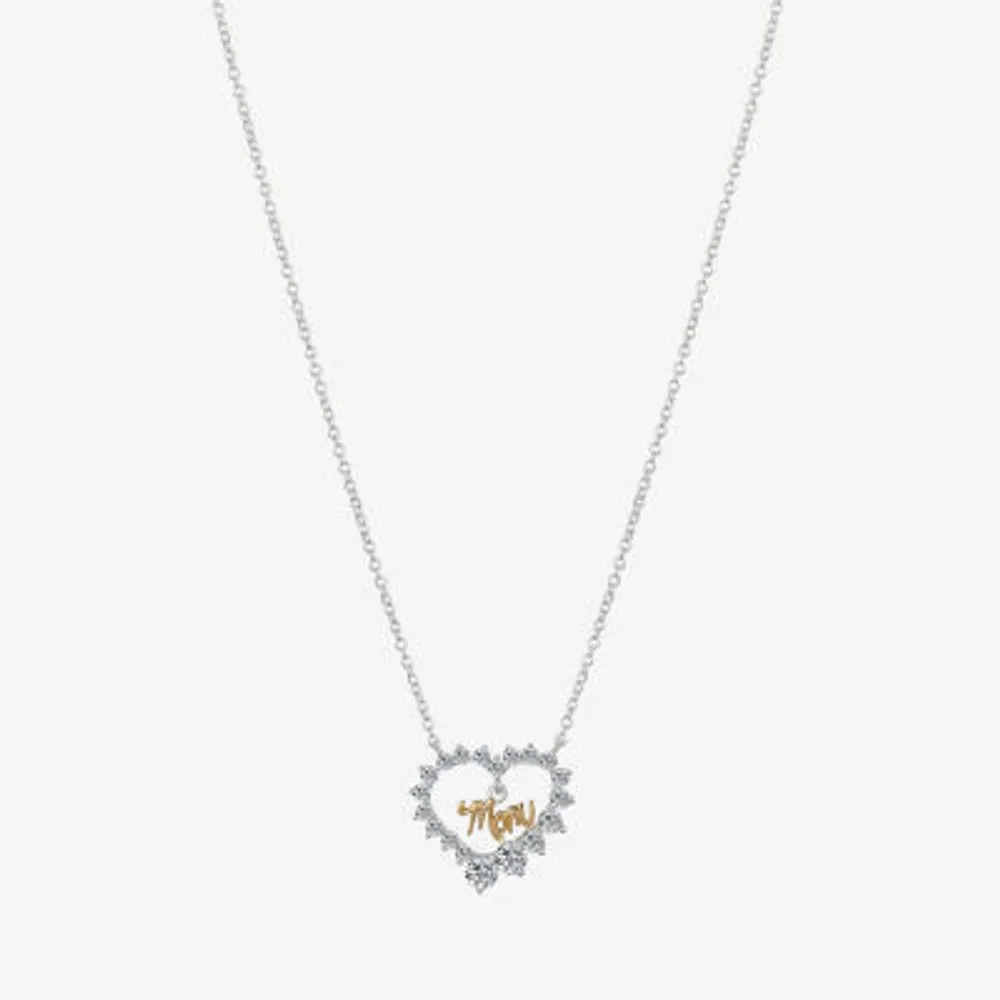 Gratitude & Grace Mom Womens Cubic Zirconia Pure Silver Over Brass Heart 16 Inch Pendant Necklace