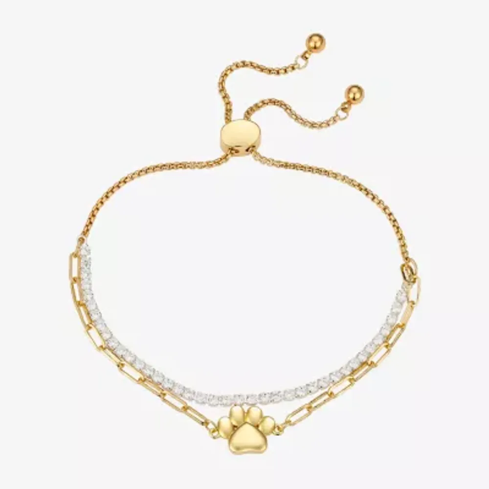 Gratitude & Grace Paw Print Womens Cubic Zirconia Bolo Bracelet