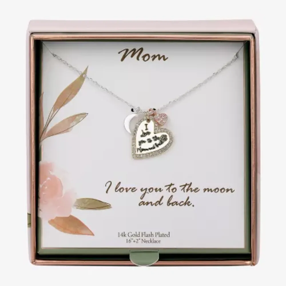 Sparkle Allure Womens Cubic Zirconia Pure Silver Over Brass Heart Moon 16 Inch Pendant Necklace