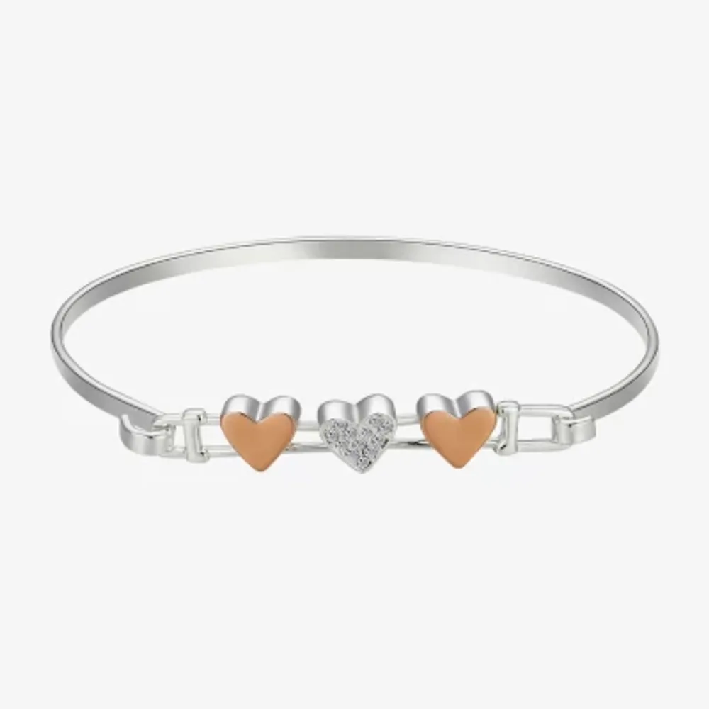 Sparkle Allure Womens Crystal Pure Silver Over Brass Heart Bangle Bracelet