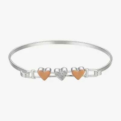 Sparkle Allure Womens Crystal Pure Silver Over Brass Heart Bangle Bracelet