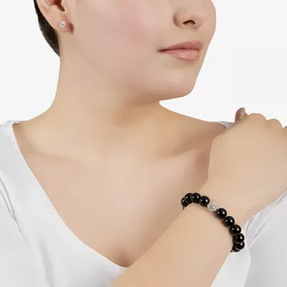 Sparkle Allure Stretch Bracelet & Stud Earring Womens Black Onyx Pure Silver Over Brass 2-pc. Jewelry Set