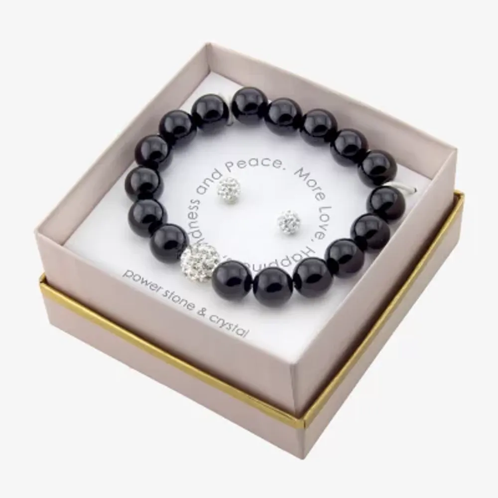 Sparkle Allure Stretch Bracelet & Stud Earring Womens Black Onyx Pure Silver Over Brass 2-pc. Jewelry Set