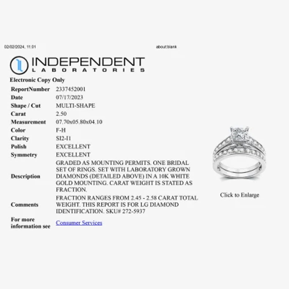 (G-H / Si2-I1) Womens 2 1/2 CT. T.W. Lab Grown White Diamond 10K Gold Side Stone Bridal Set