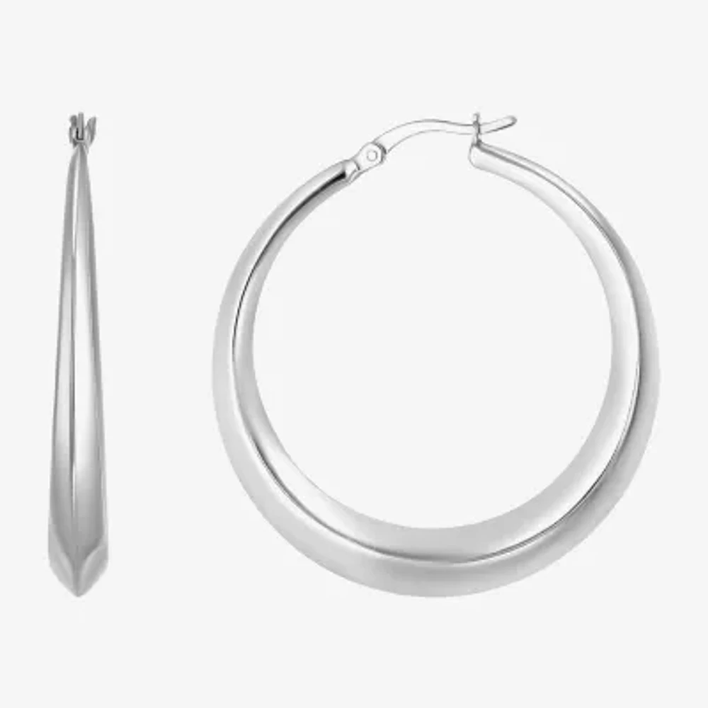Womens Sterling Silver 40mm Round Hoop Earrings
