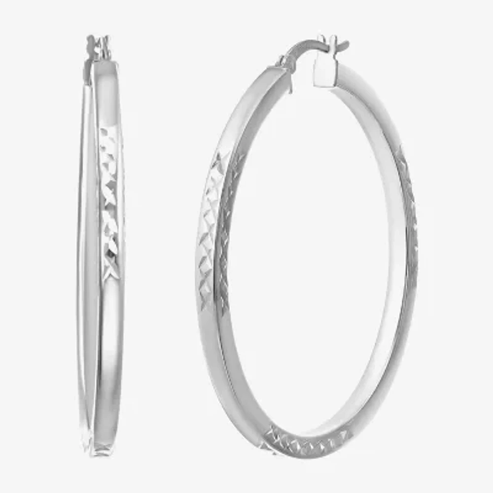 Womens Sterling Silver 45mm Round Hoop Earrings