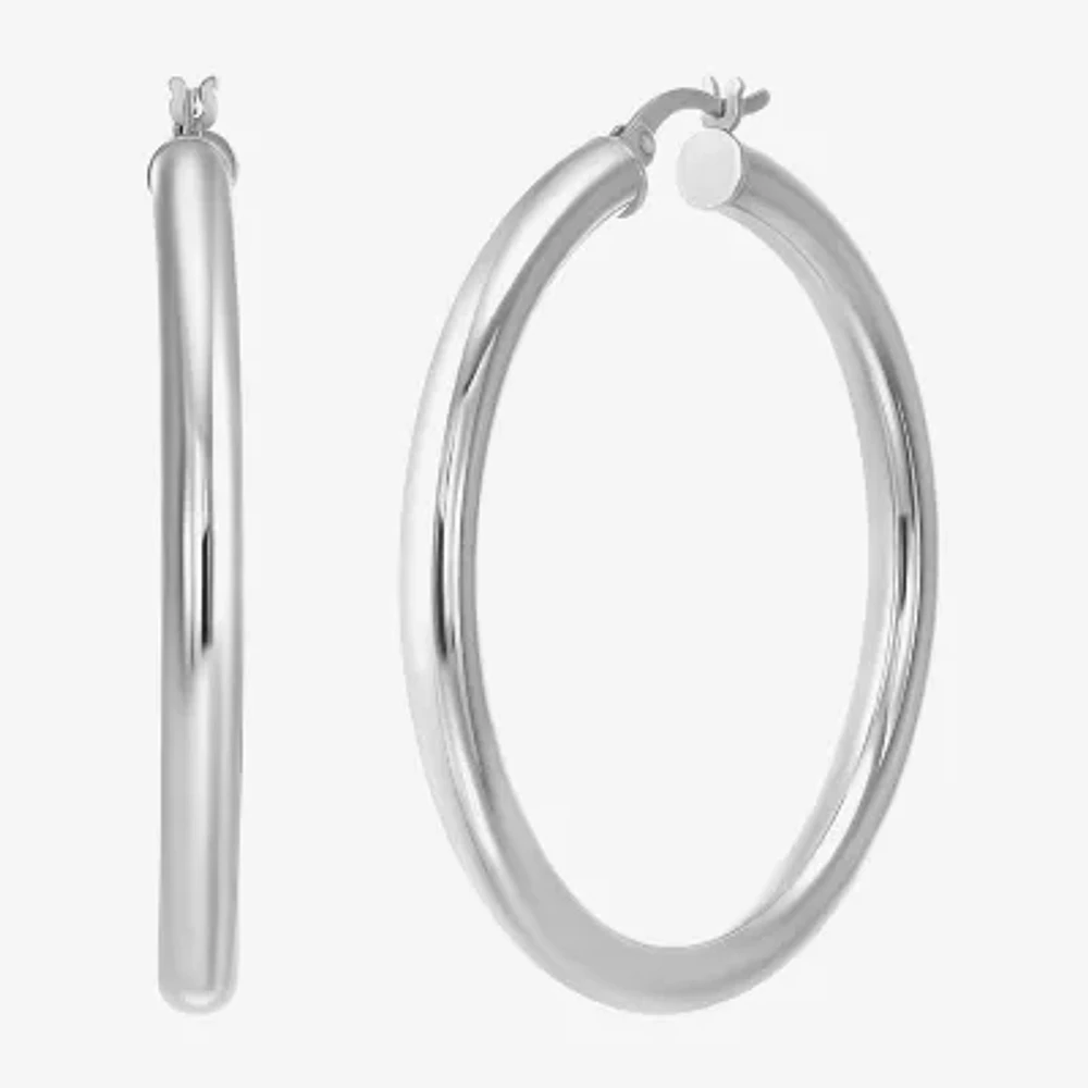Womens Sterling Silver 44.5mm Round Hoop Earrings