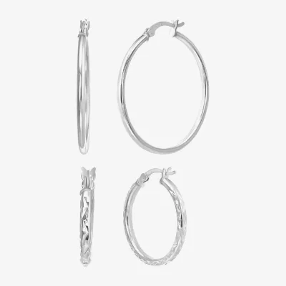 Womens Sterling Silver Round 2 Pair Earring Set