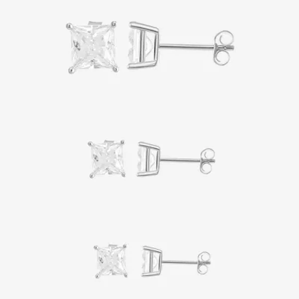 Womens Cubic Zirconia Sterling Silver Round 6 Pair Earring Set