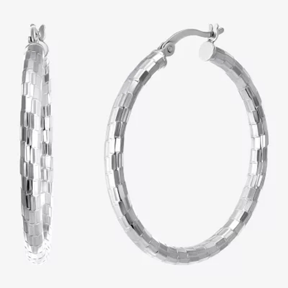 Womens Sterling Silver 35mm Round Hoop Earrings