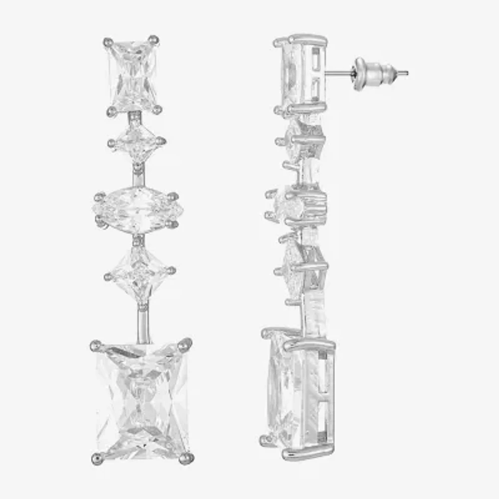 Sparkle Allure Womens Cubic Zirconia Pure Silver Over Brass Rectangular Square Marquise Drop Earrings