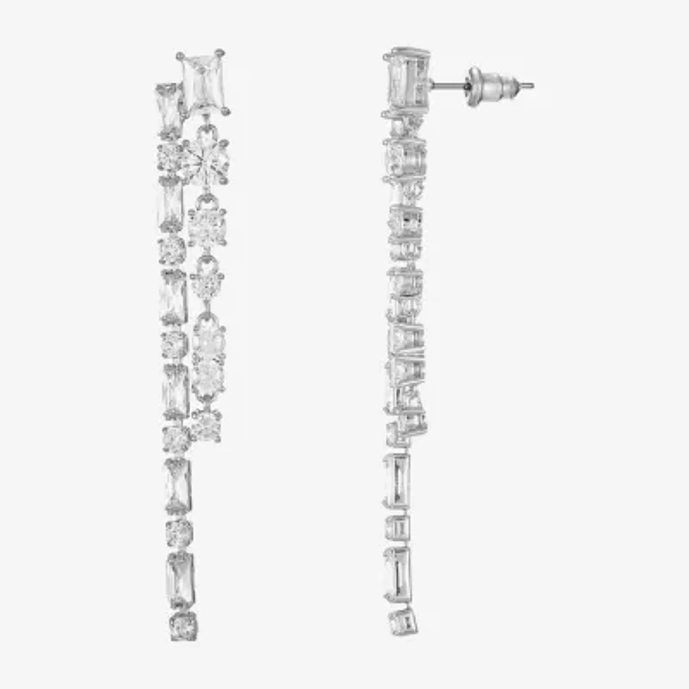 Sparkle Allure Womens Cubic Zirconia Pure Silver Over Brass Rectangular Round Drop Earrings