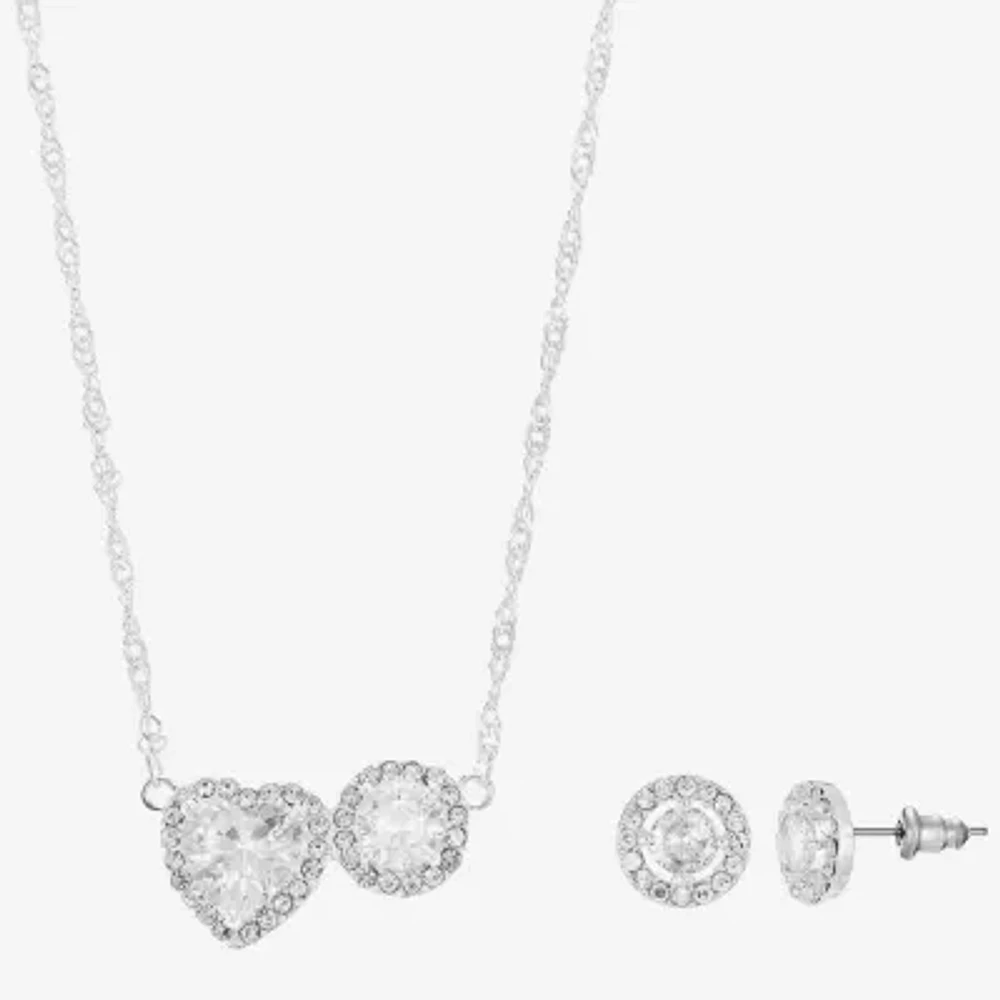 Sparkle Allure Light Up Box Womens Cubic Zirconia Pure Silver Over Brass Heart Round 2-pc. Jewelry Set