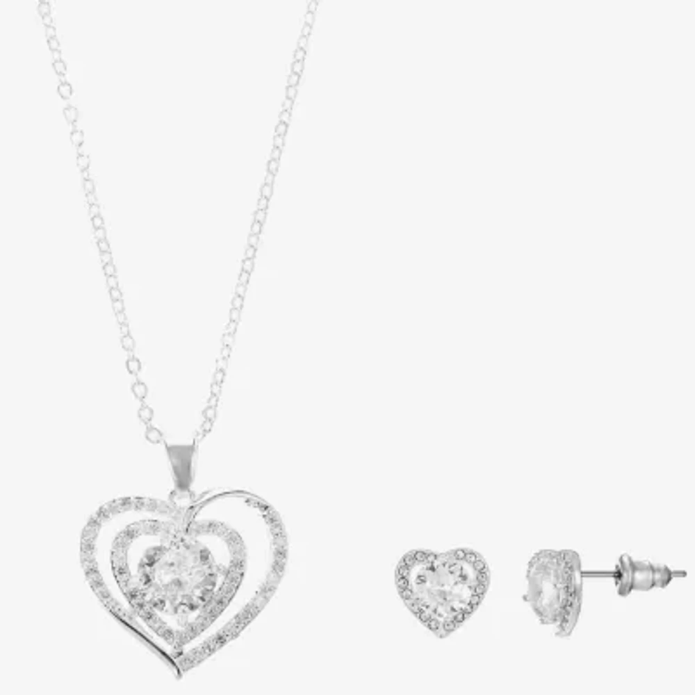 Sparkle Allure Light Up Box Womens Cubic Zirconia Pure Silver Over Brass Heart 2-pc. Jewelry Set