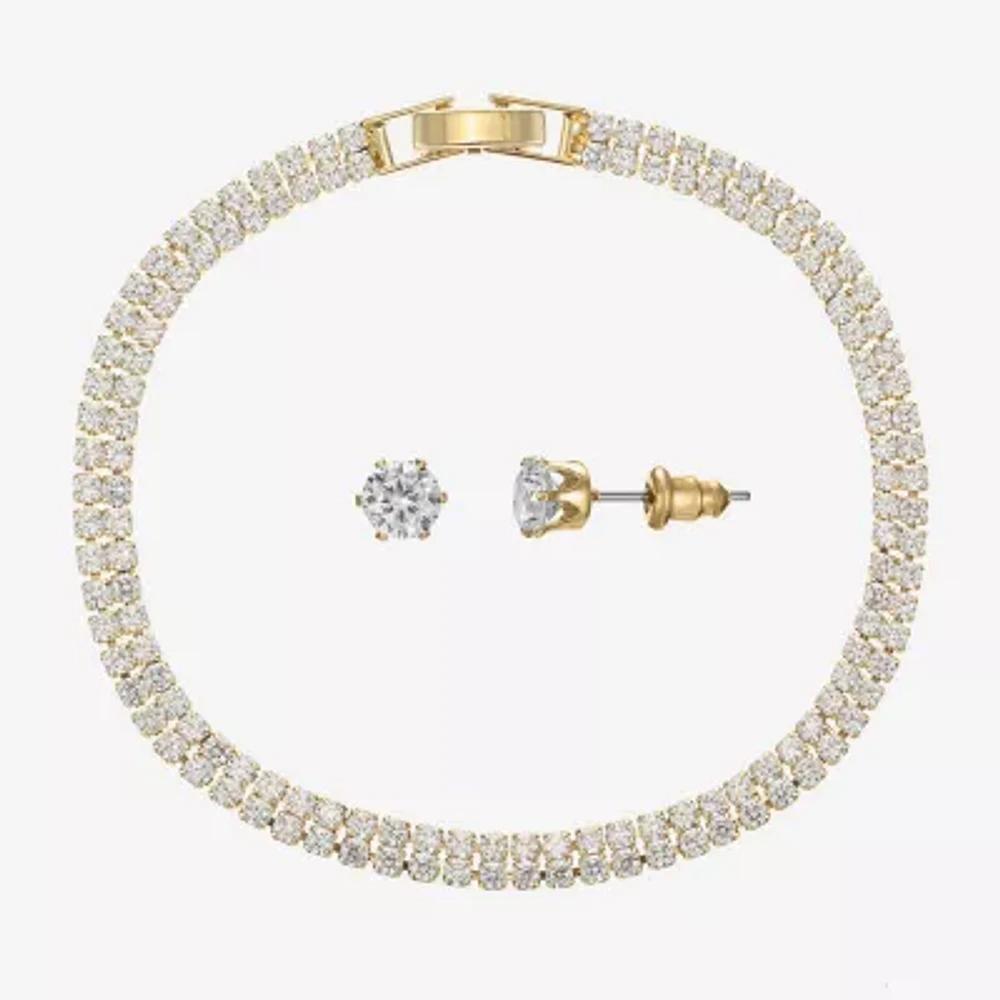 Sparkle Allure Light Up Box Womens Cubic Zirconia 14K Gold Over Brass Round 2-pc. Jewelry Set