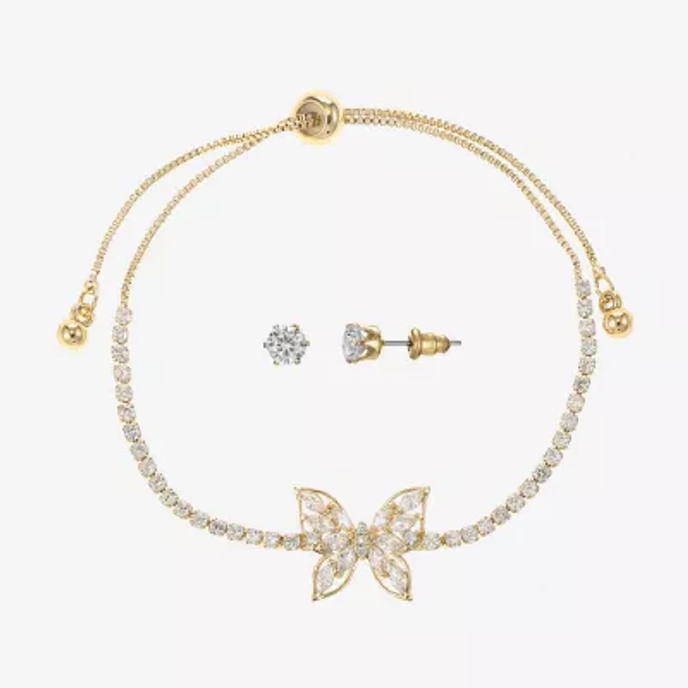 Sparkle Allure Light Up Box Womens Cubic Zirconia 14K Gold Over Brass Butterfly 2-pc. Jewelry Set