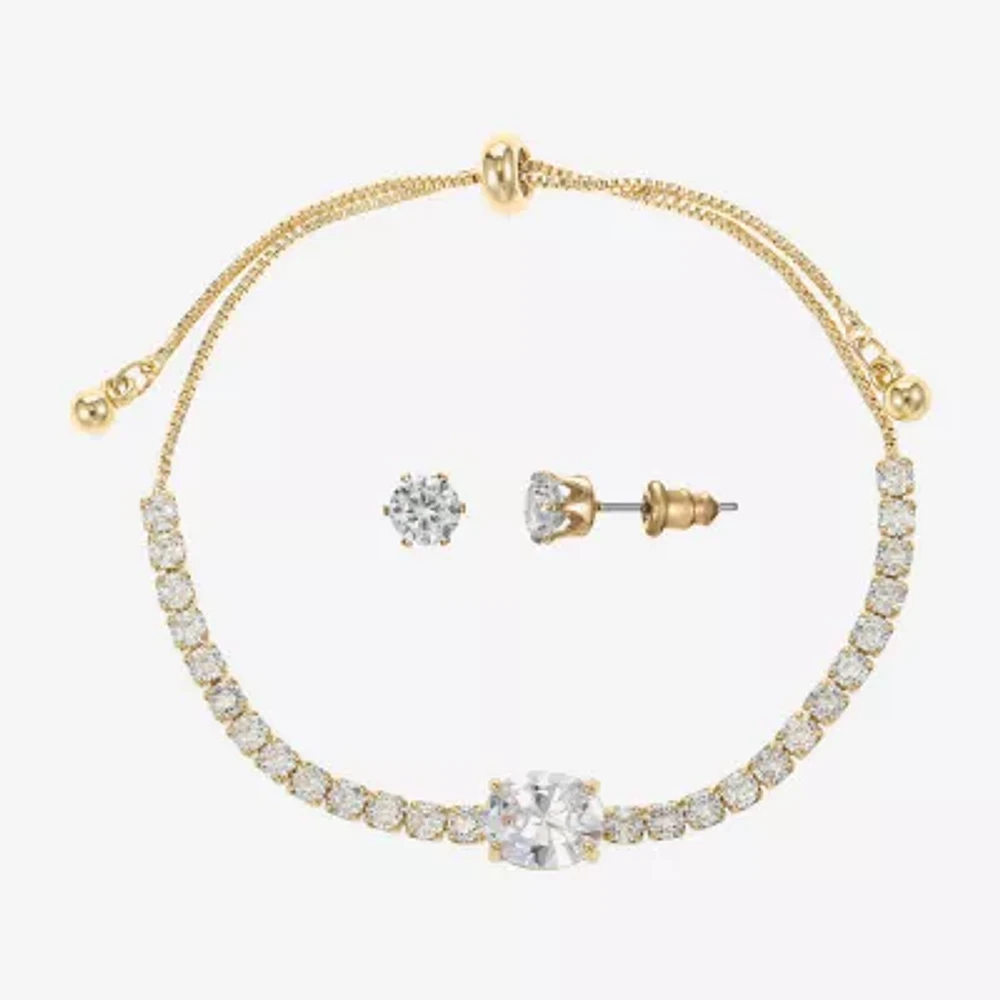 Sparkle Allure Light Up Box Womens Cubic Zirconia 14K Gold Over Brass Oval 2-pc. Jewelry Set