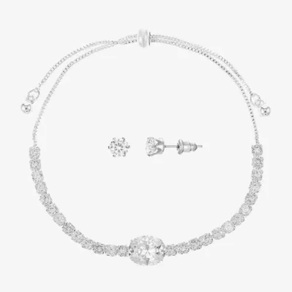 Sparkle Allure Light Up Box Womens Cubic Zirconia Pure Silver Over Brass Oval 2-pc. Jewelry Set