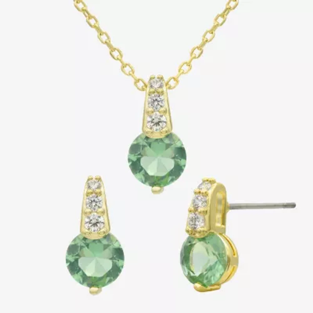 Sparkle Allure Womens Green Crystal 14K Gold Over Brass Round 2-pc. Jewelry Set
