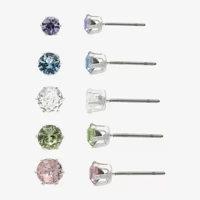 Sparkle Allure Womens Multi Color Crystal Round 5 Pair Earring Set