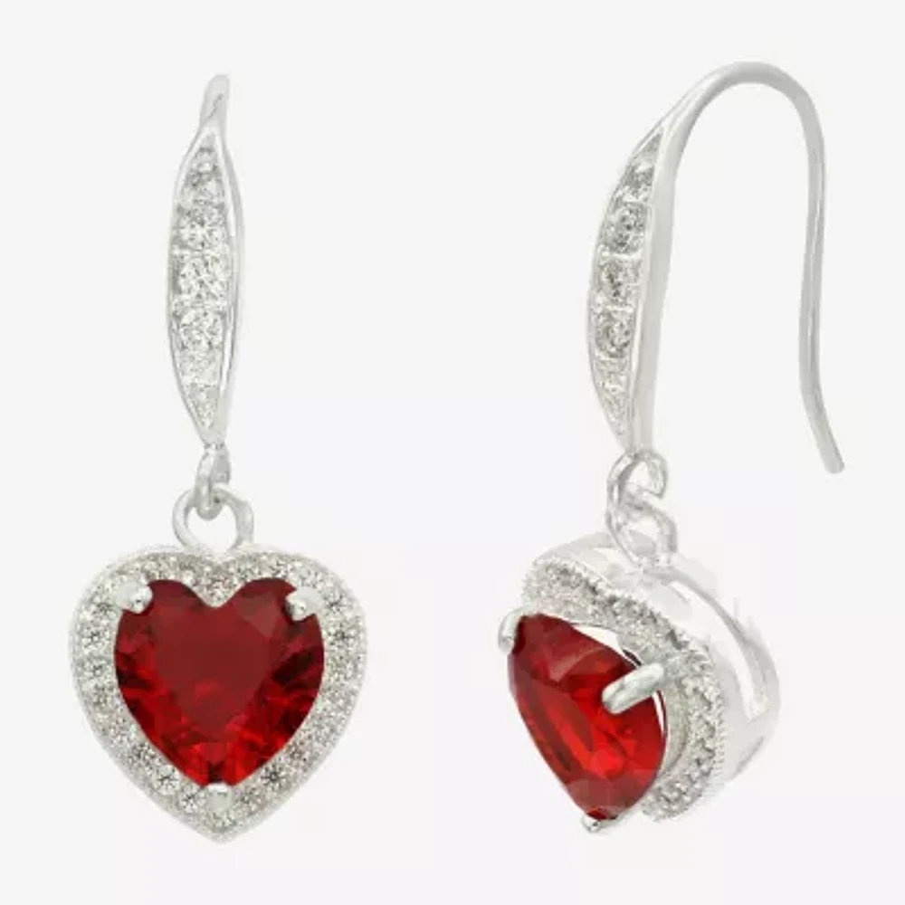 Sparkle Allure Womens Red Crystal Pure Silver Over Brass Heart Drop Earrings