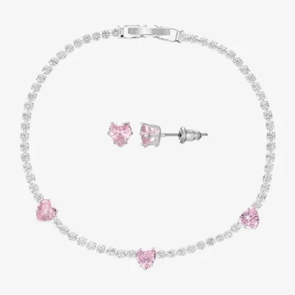 Sparkle Allure Womens Pink Cubic Zirconia Pure Silver Over Brass Heart Round 2-pc. Jewelry Set