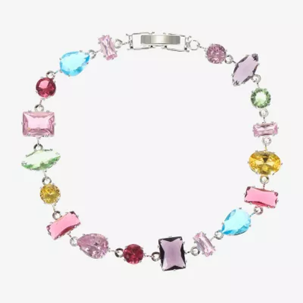 Sparkle Allure Womens Multi Color Cubic Zirconia Pure Silver Over Brass Oval Pear Round 7.5 Inch Tennis Bracelet