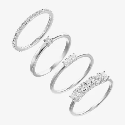 Sparkle Allure Womens Cubic Zirconia Pure Silver Over Brass Ring Set
