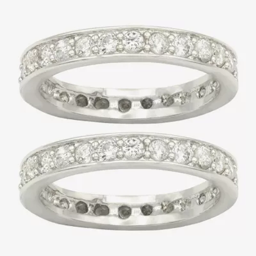 Sparkle Allure Womens Crystal Pure Silver Over Brass Eternity Ring Set