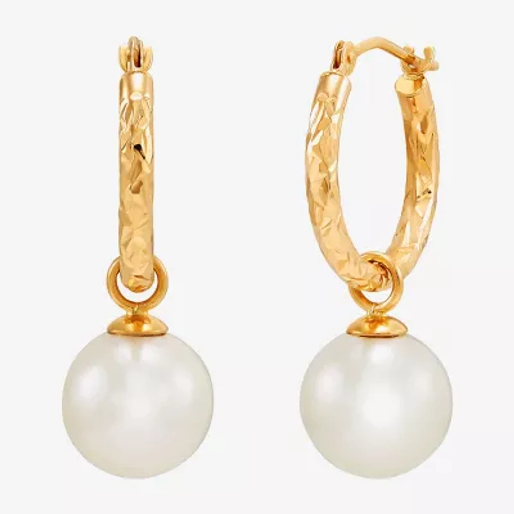 Womens White Cultured Freshwater Pearl 10K Gold 27.5mm Ball Hoop Earrings