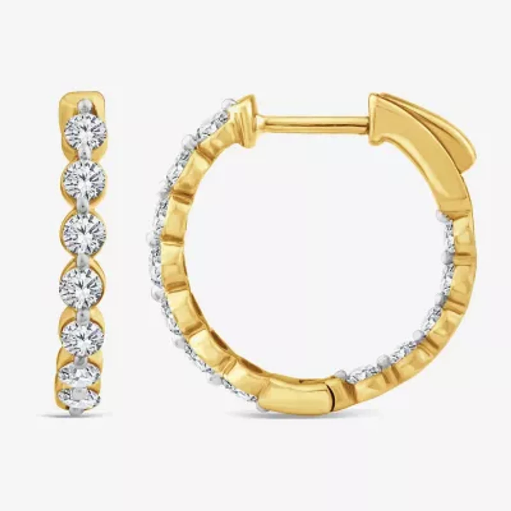(F/ Si2) Womens 1 CT. T.W. Lab Grown White Diamond 10K Gold 13.9mm Hoop Earrings