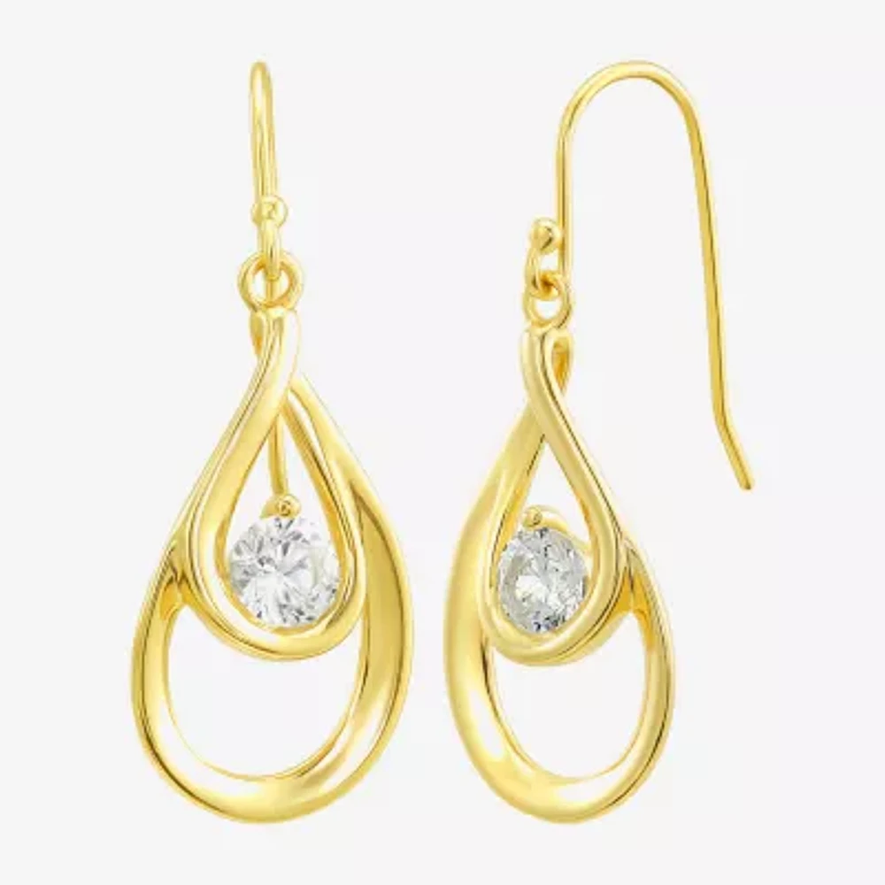 Womens Cubic Zirconia 24K Gold Over Silver Oval Drop Earrings