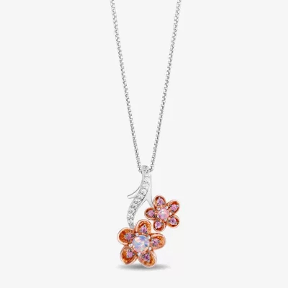 Enchanted Disney Fine Jewelry Womens Diamond Accent Genuine Red Rhodolite 14K Rose Gold Over Silver Sterling Silver Flower 18 Inch Pendant Necklace