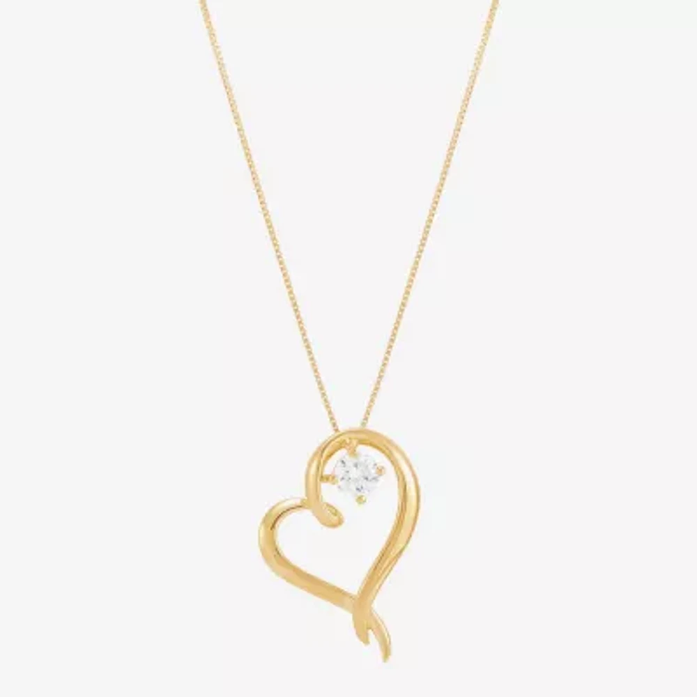 (H-1/Si2) Womens 1/4 CT. T.W. Lab Grown White Diamond 14K Gold Over Silver Sterling Silver Heart 18 Inch Pendant Necklace