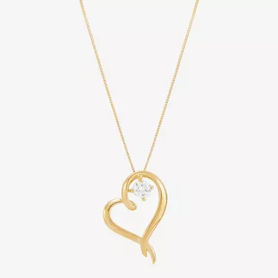 (H-1/Si2) Womens 1/4 CT. T.W. Lab Grown White Diamond 14K Gold Over Silver Sterling Silver Heart 18 Inch Pendant Necklace