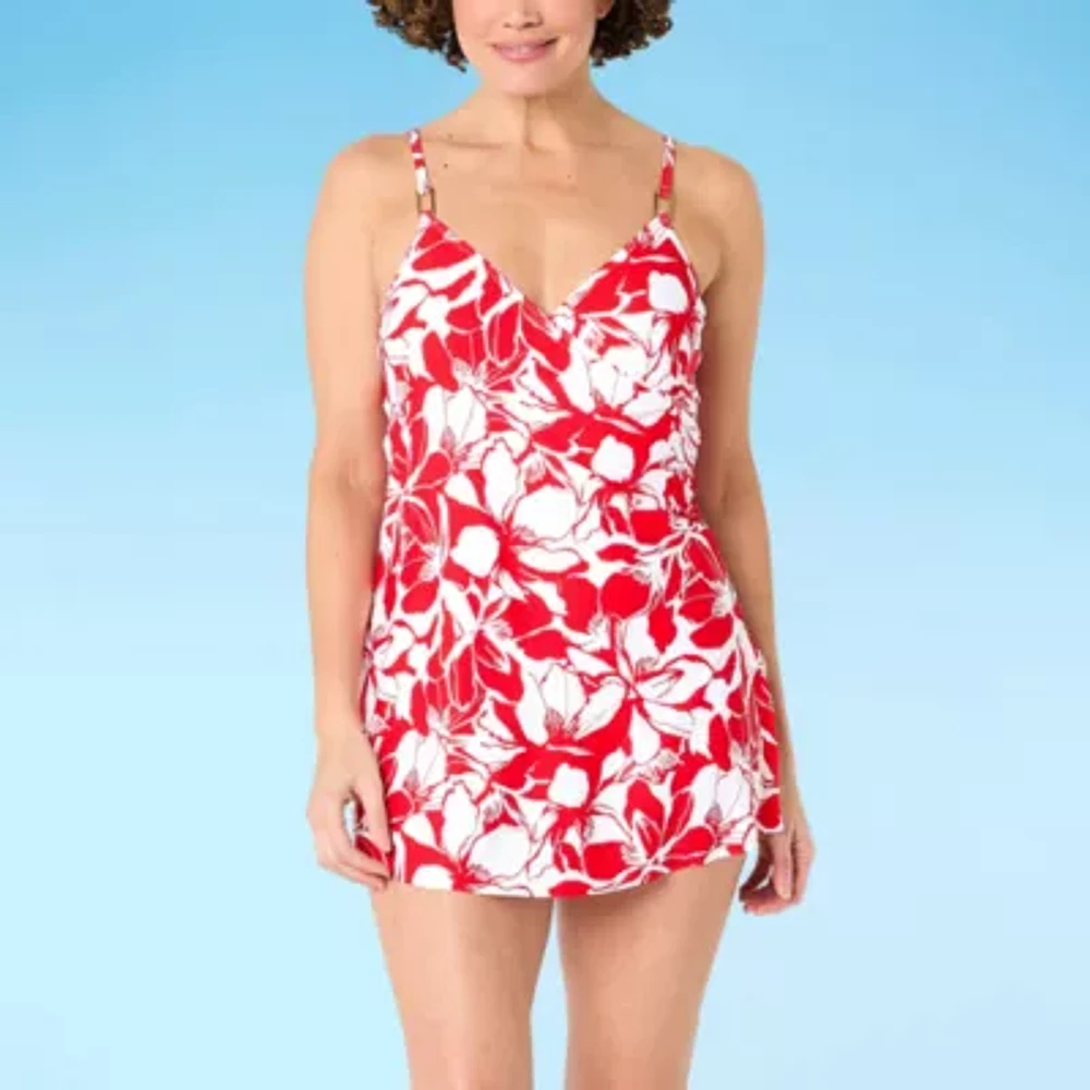 Liz Claiborne Womens Adjustable Features Floral One Piece Swimsuit