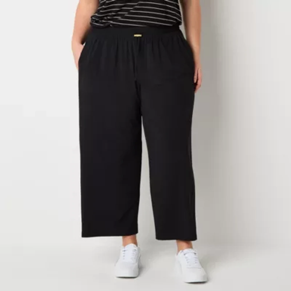 Stylus Womens Wide Leg Mid Rise Straight Fit Plus Cropped Pant