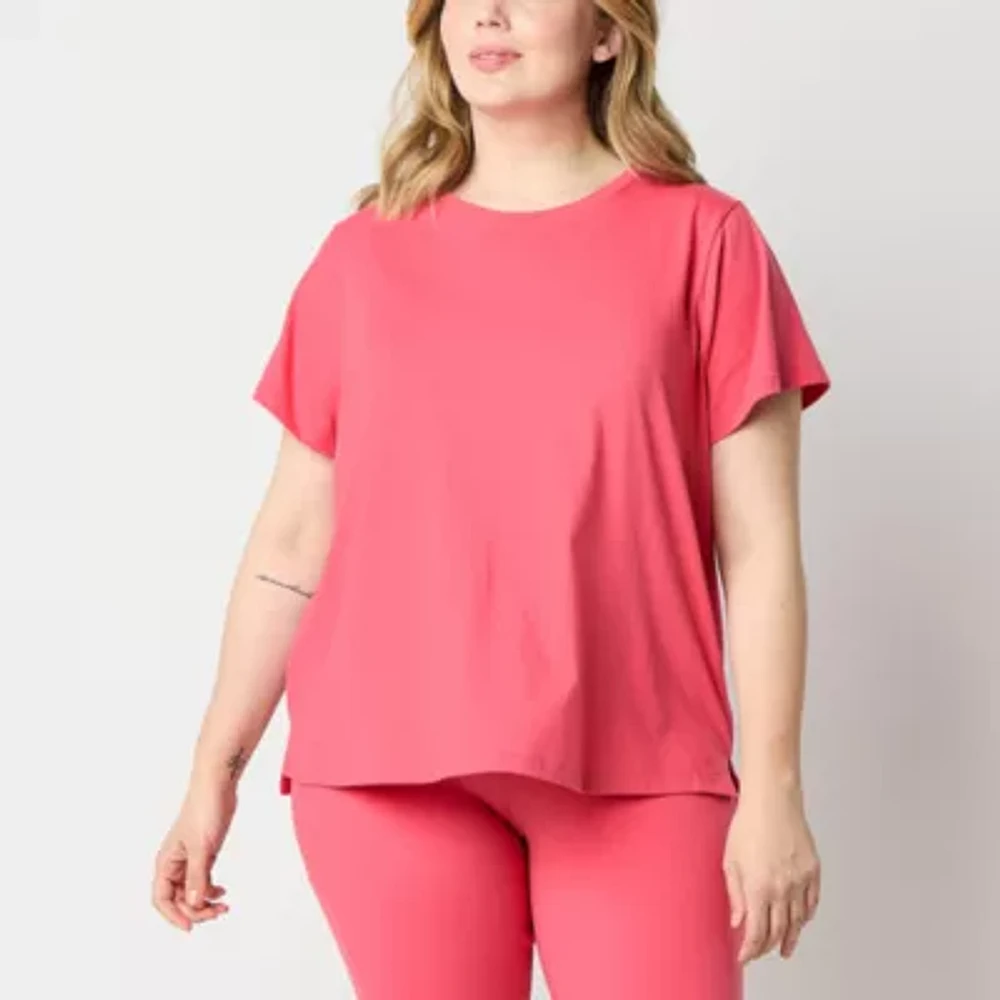 Xersion Womens Cotton Crew Neck Short Sleeve T-Shirt Plus