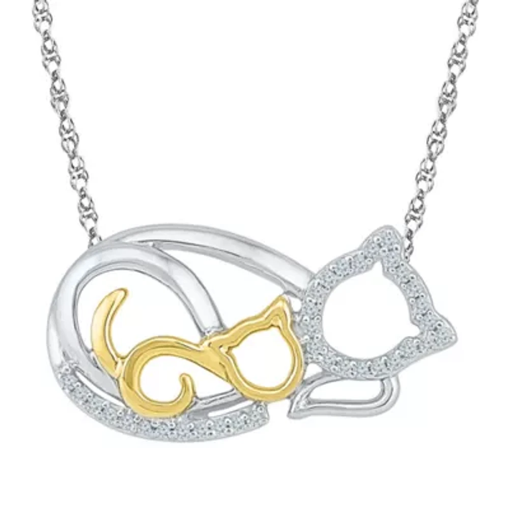 "Mother And Daughter" Cat Womens 1/10 CT. T.W. Natural White Diamond 10K Gold Over Silver 18 Inch Pendant Necklace