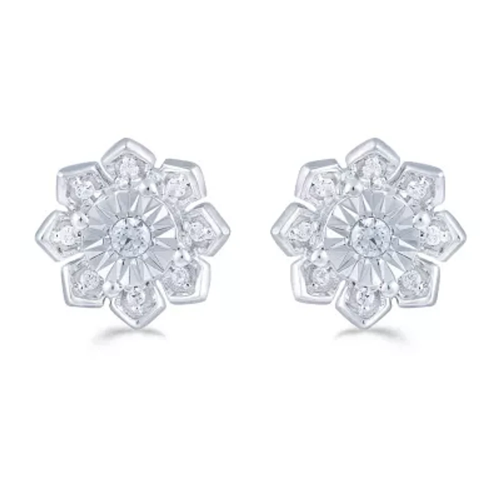 1/6 CT. T.W. Natural White Diamond Sterling Silver 9.4mm Flower Stud Earrings