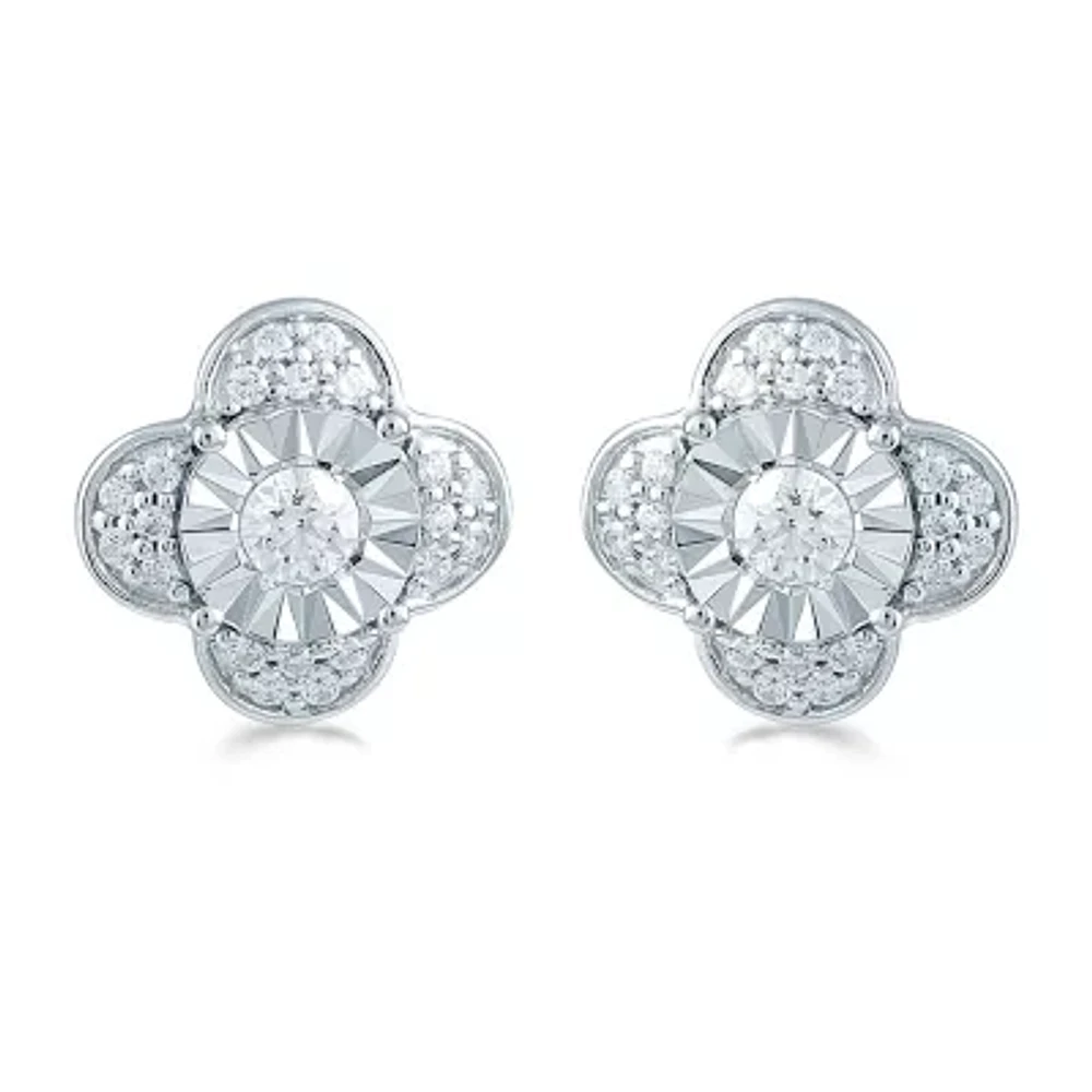 3/8 CT. T.W. Natural White Diamond Sterling Silver 10.6mm Flower Stud Earrings