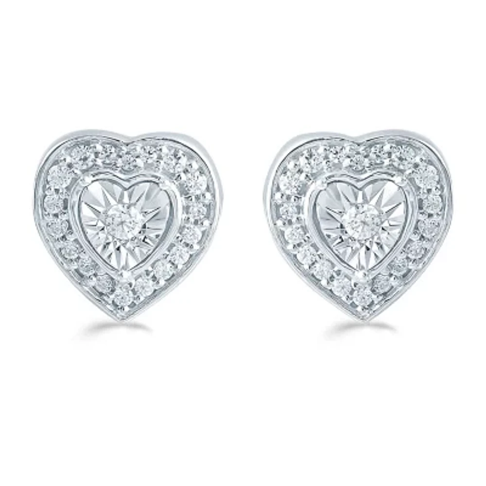 1/4 CT. T.W. Natural White Diamond Sterling Silver 9.6mm Heart Stud Earrings