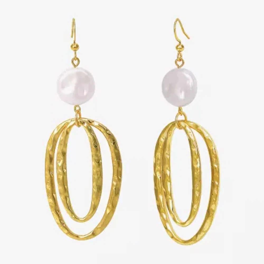 Bold Elements Gold Tone Womens White Simulated Pearl Drop Earrings