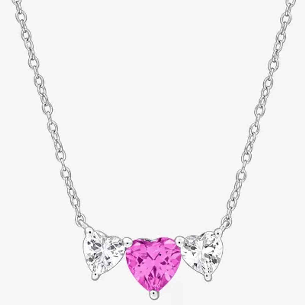 Womens Lab Created Pink Sapphire Sterling Silver Heart 17 Inch Pendant Necklace